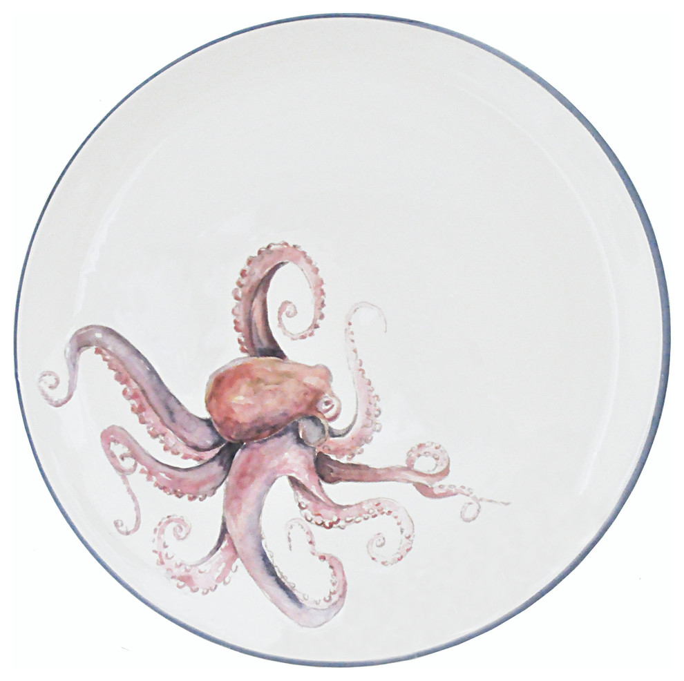 Octopus Large Dinner Plate, Set of 2 Beach Style Dinner Plates by Abbiamo Tutto