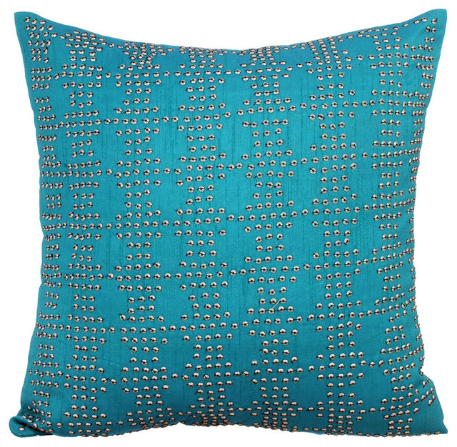 Blue Decorative Pillow Covers 18"x18" Silk, Blue Tech Lite