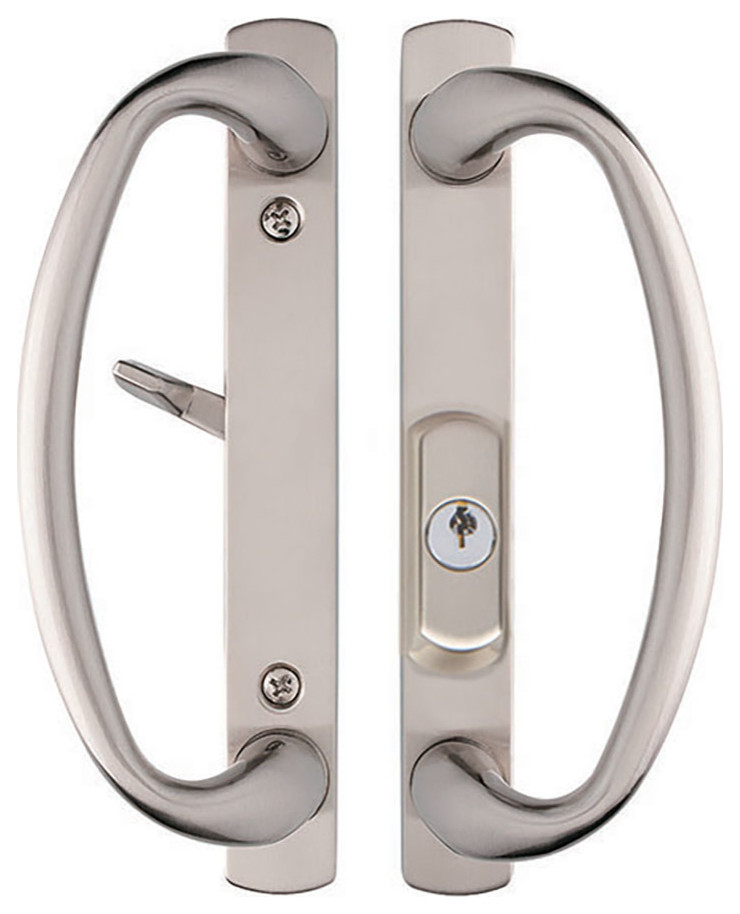 Charlotte Offset Keylocking Sliding Door Handle, Brushed Nickel