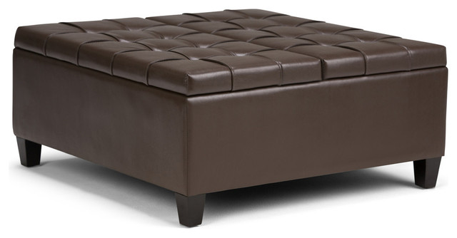 Faux Leather Coffee Table Ottoman, Leather Ottoman Coffee Table Rectangle