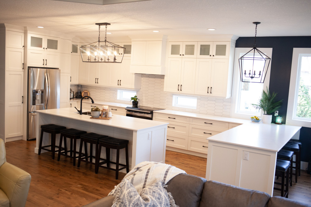 Large transitional home design photo in Edmonton