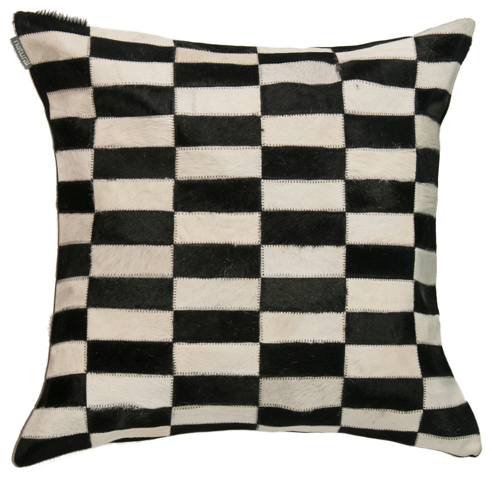 Torino Classic Linear Cowhide Pillow, Black and White
