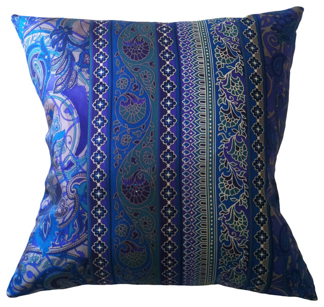 Fiore Tapestry Vintage Silk Print Stripe Pillow Tango