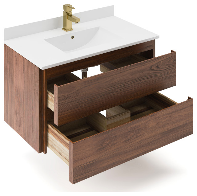 Formosa Wall Hung Modern Bathroom Cabinet With Top & Sink, 36" - Contemporary - Bathroom ...