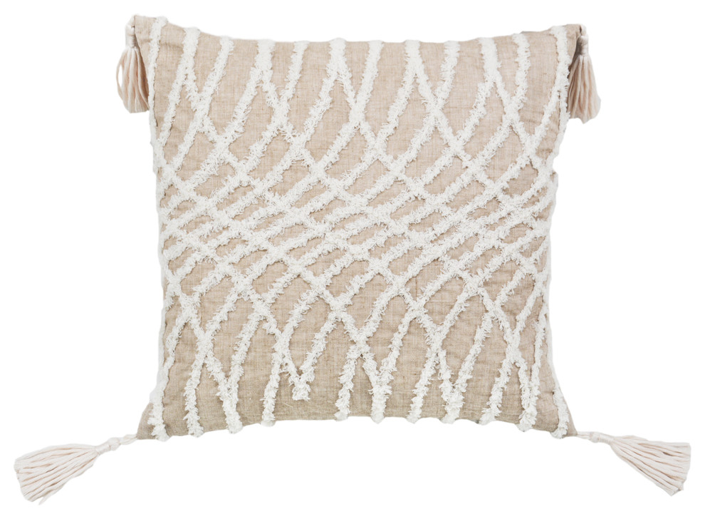 Corded Embroidered Optical Illusion Decorative Pillow, Taupe