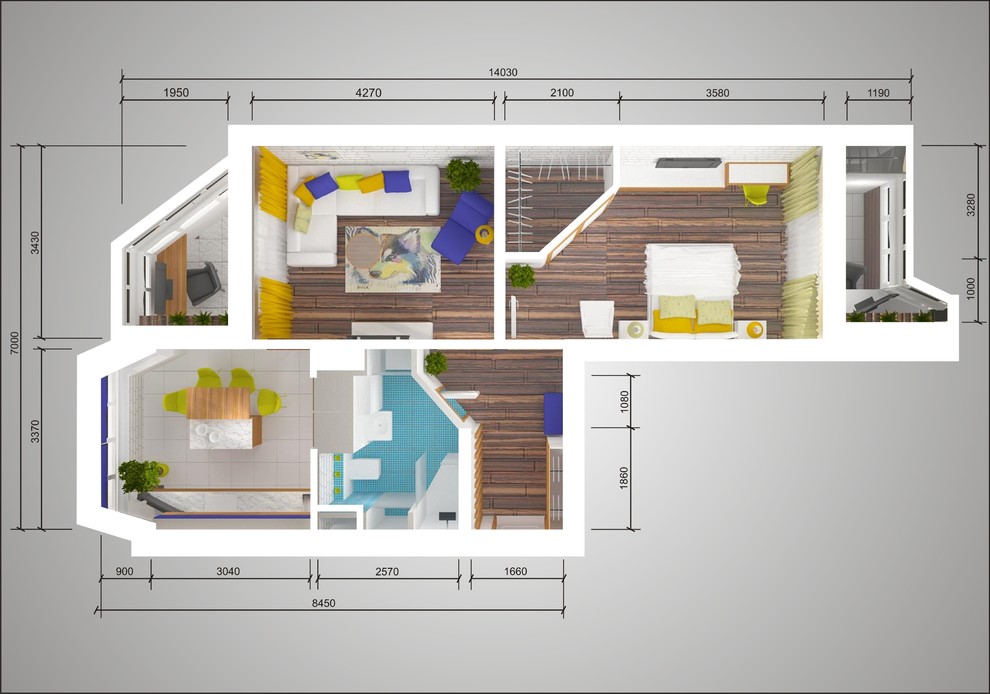 Дизайн двухкомнатной квартиры распашонки: 5 вариантов перепланировки