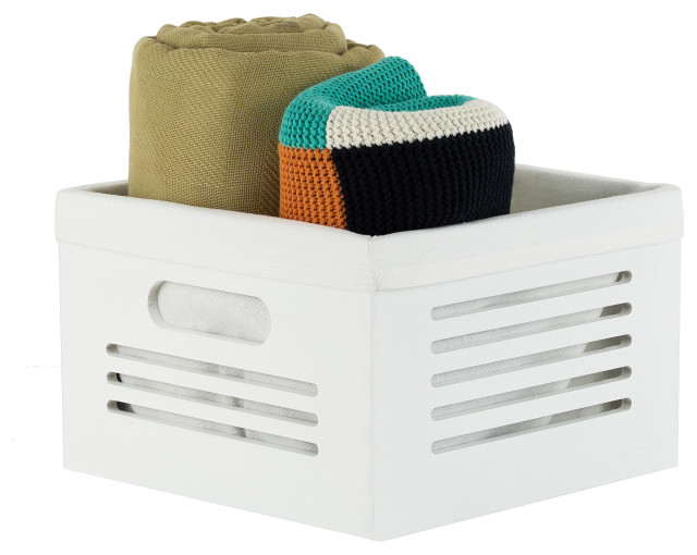 Wooden Storage Box Basket Lined With Machine Washable Soft Linen, Cube