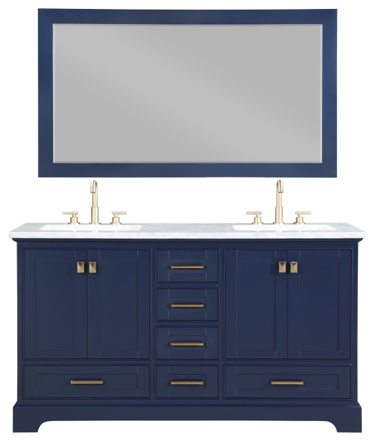 Stufurhome Brittany Dark Blue Bathroom Vanity With Mirror, 60