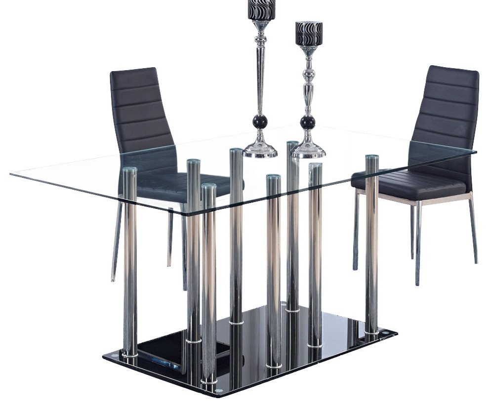 Global Furniture USA 368DT Black Glass Dining Table with Stainless Steel Legs