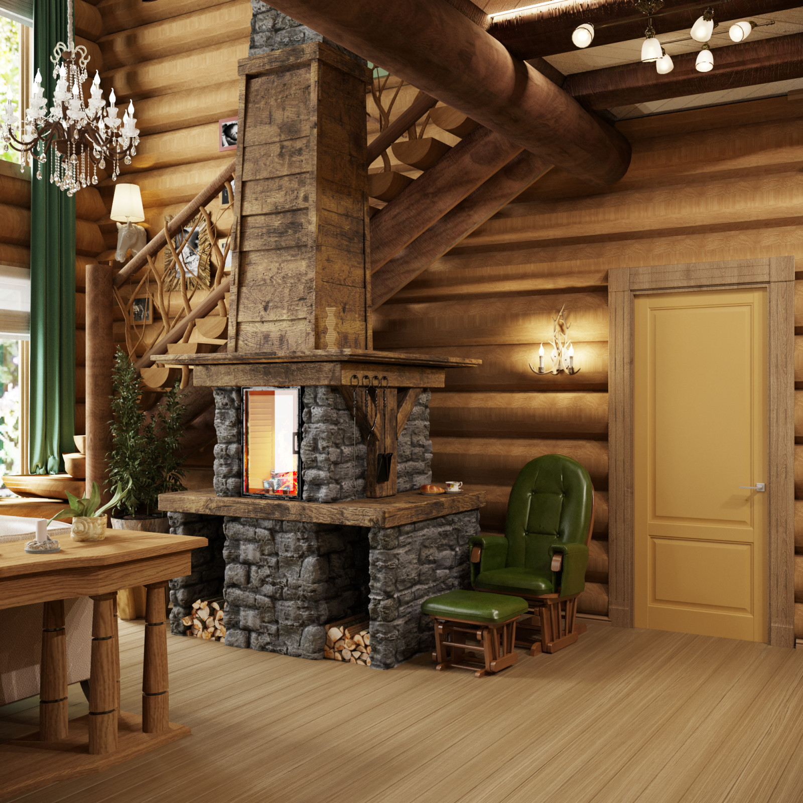 Деревянный дом из дикого бревна