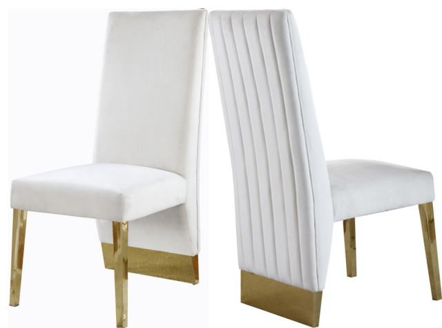 The Cairo Dining Chair, Set of 2, Cream Velvet, Gold Legs