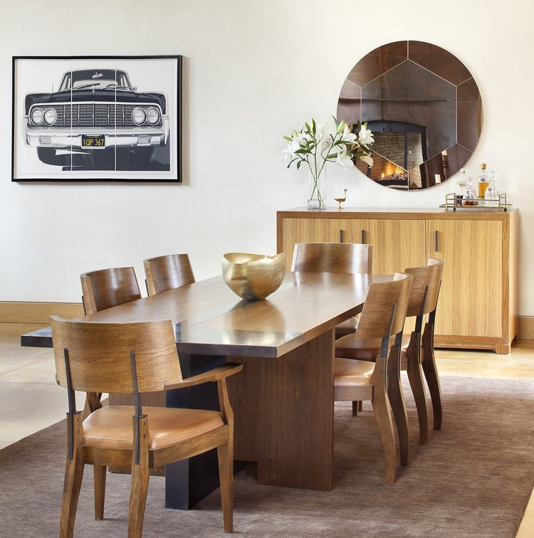 Photo of a mid-sized contemporary separate dining room in Denver with white walls, medium hardwood floors and no fireplace.