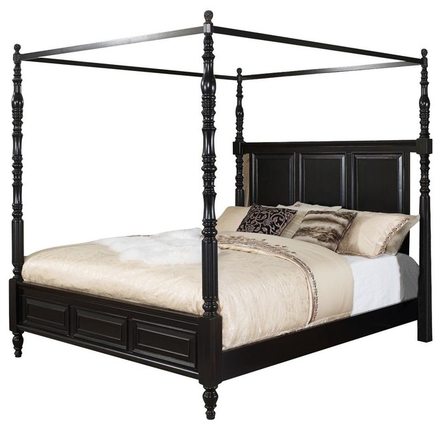 Marseille Canopy Bed Distressed Black Traditional Canopy Beds