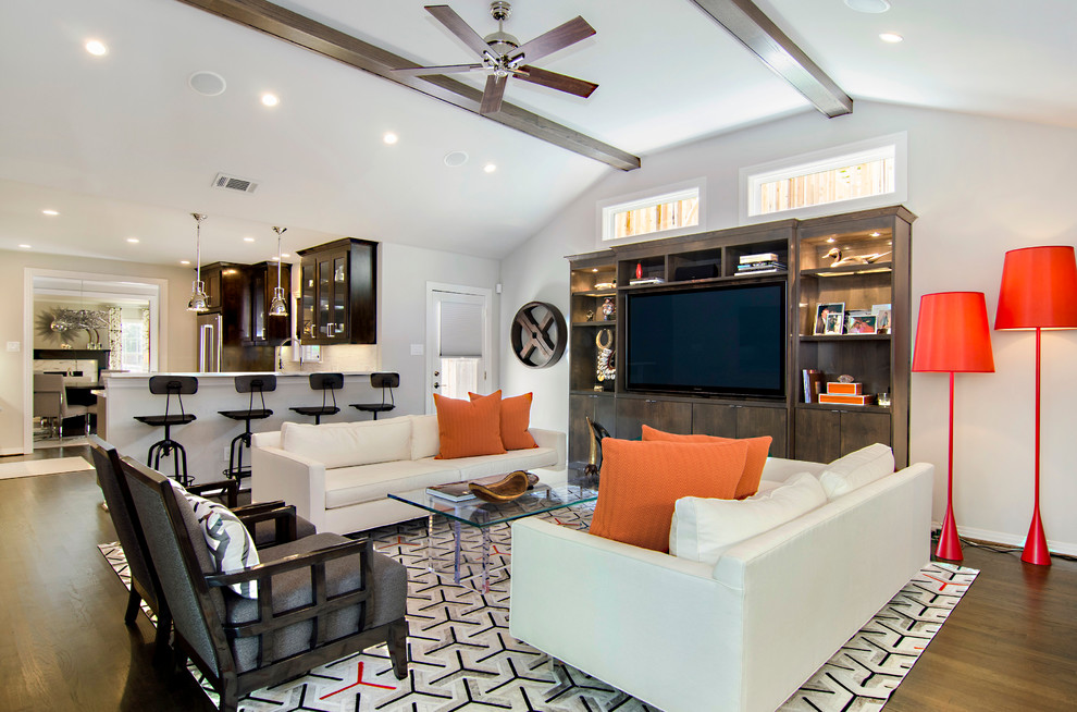 Inspiration for a contemporary living room in Dallas with white walls.