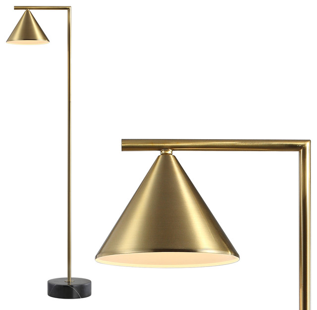 Chelsea 60 Metal Marble Cone Shade Led Floor Lamp Brass Black Marble Cone Shade Led Floor Lamp Brass