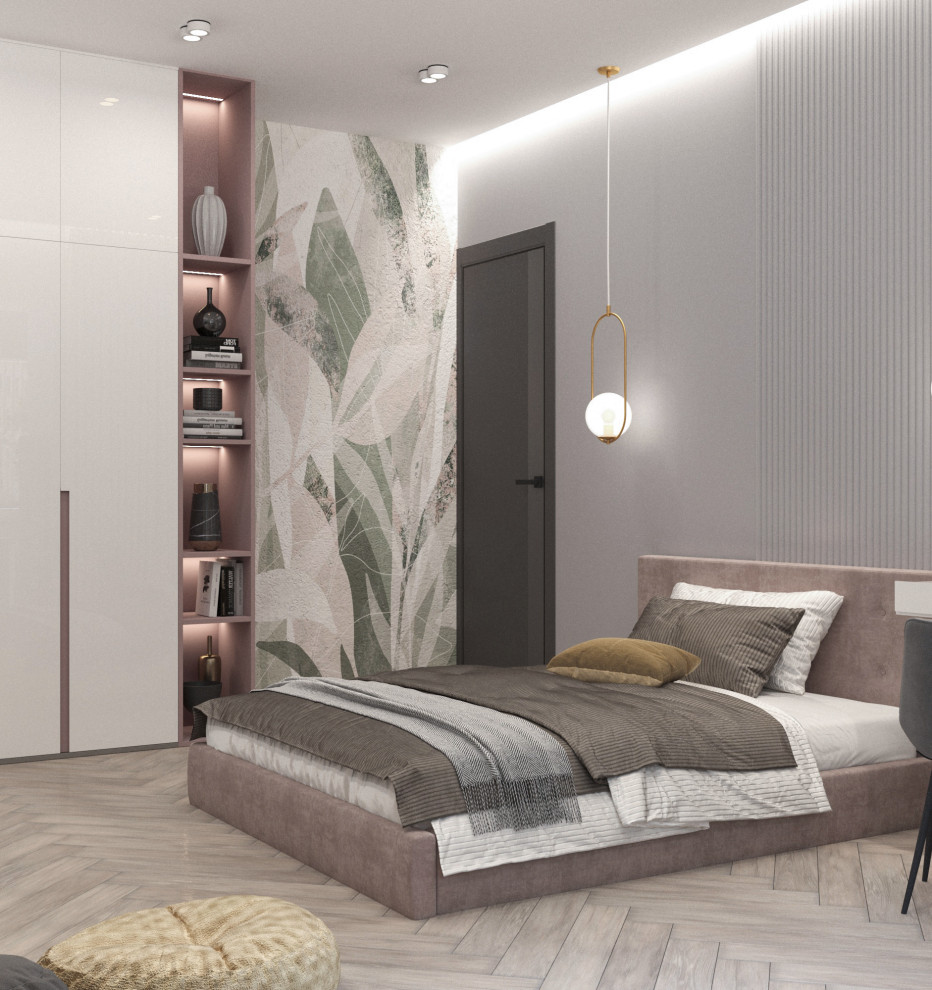 Просторная квартира в синими стенами