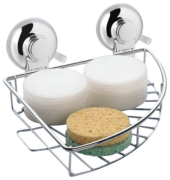 Suction Cup Chrome Single Basket Rounded Triangle Shower Basket