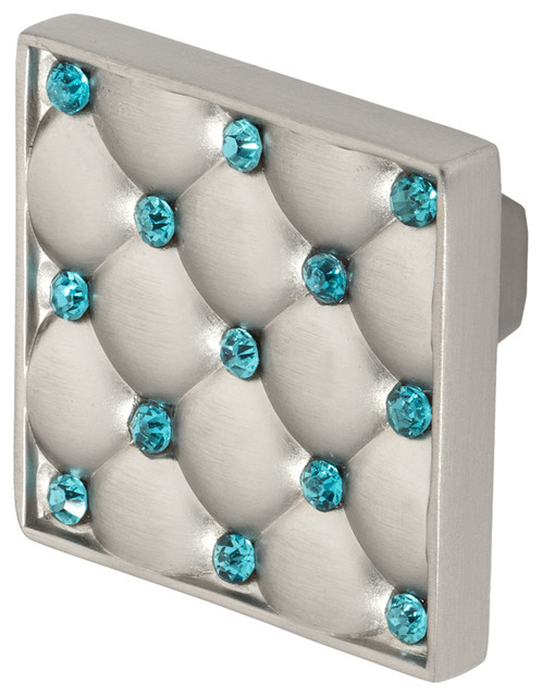 Coco Knob Satin Nickel Aqua Blue Contemporary Cabinet And