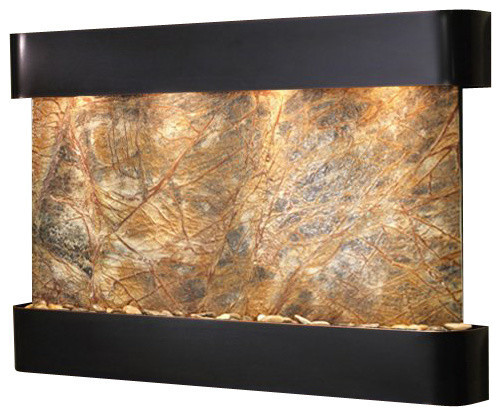 Sunrise Springs Wall Fountain, Blackened Copper, Rainforest Brown Marble, Round