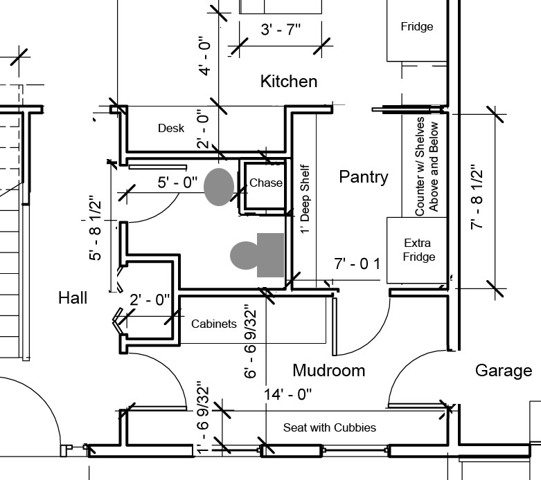 Layout of HVAC chase, half-bath, pantry?