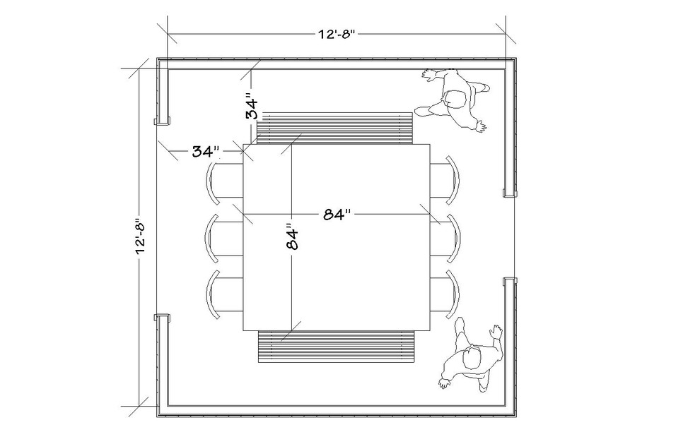 What size dining tables work well in a 12x12 dining room? Round, recta
