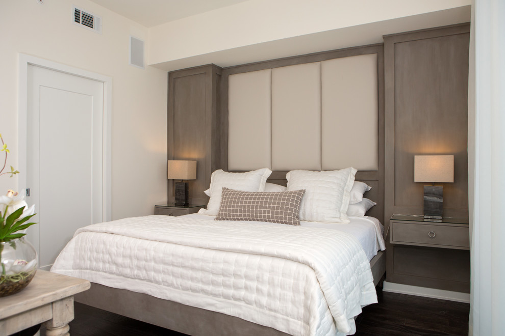 Photo of a small transitional master bedroom in Nashville with white walls.