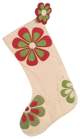 Hand Felted Wool Christmas Stocking Flower Power, Ivory With Red and Green