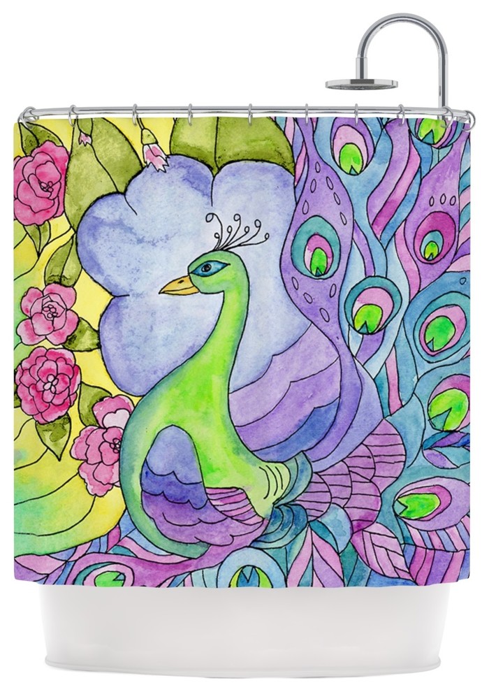 Catherine Holcombe "Stained Glass Watercolor Peacock" Purple Green Shower Curtai