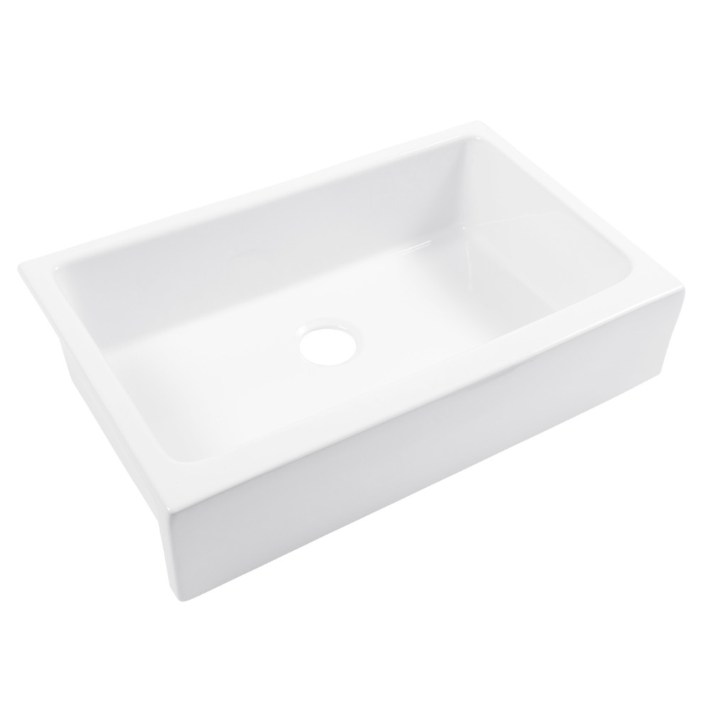 Grace 34" Quick-Fit Farmhouse Fireclay Single Bowl Kitchen Sink, Crisp White