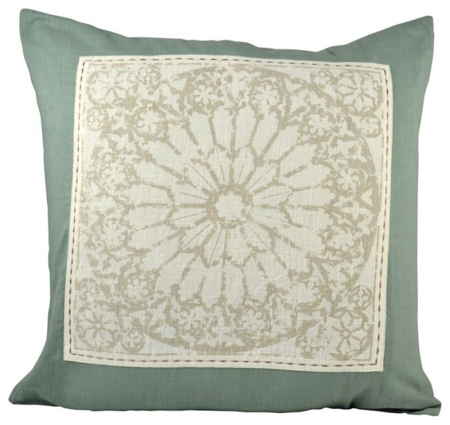 Cream Scroll Print Sage Color Pillow Cover 20x20inch Pillow Cover Only