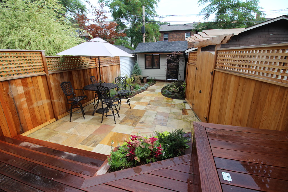 Inspiration for a mid-sized transitional backyard stone patio remodel in Toronto with no cover