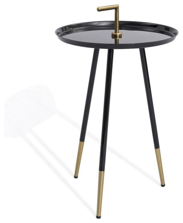 Carmia End Table, Black High Gloss Frame, Gold Handle and Bottom Leg