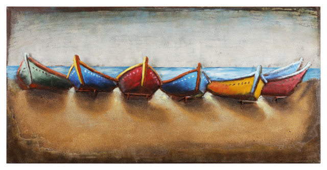 Boats Wall Art Mixed Media Iron Hand Painted Dimensional Wall Sculpture Beach Style Mixed Media Art By Empire Art Direct