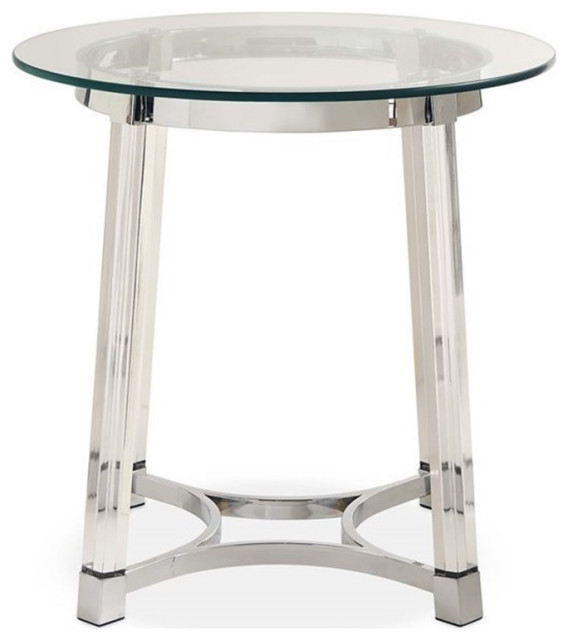 Bowery Hill Modern Metal End Table with Glass Top in Chrome/Clear ...