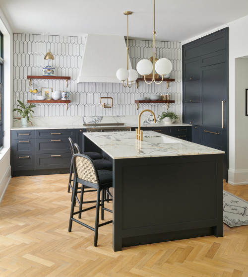 Mediterranean Inspiration: Open Kitchen Storage Ideas with a White Picket Tile Backsplash