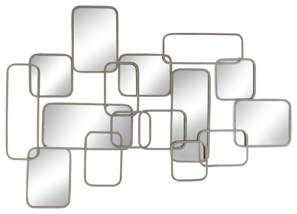 Metal 39" Abstract Mirrored Wall Decor, Silver Contemporary Wall