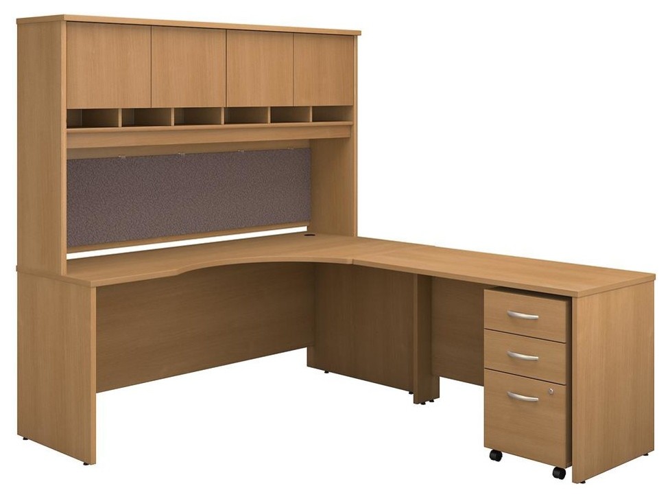 Series C 72 Right Handed Corner Desk Hutch Mobile File Cabinet Light Oak