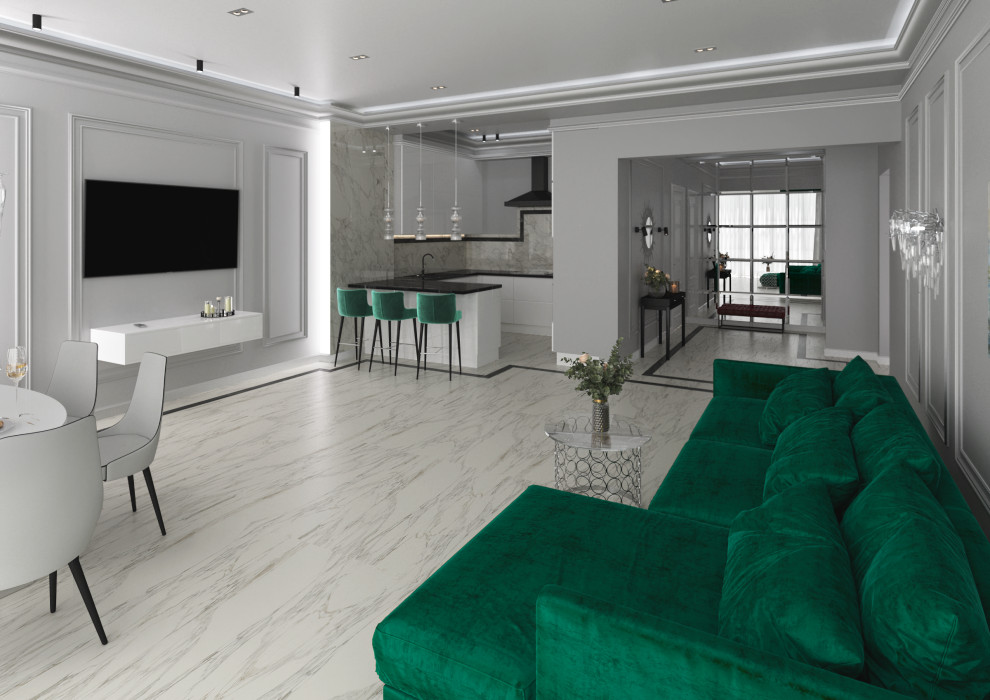 Визуализация общесемейного пространства площадью 58,60м2