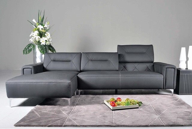 Leather Sectional Sofa With Adjustable Back Cushions In Black