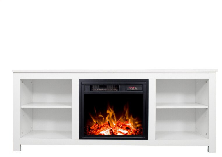 White TV With Electric Fireplace and Heater Remote Control Set Contemporary