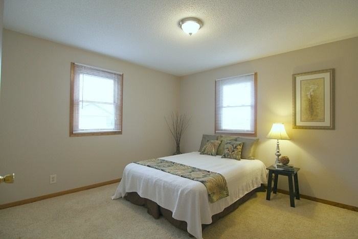 Example of a transitional bedroom design in Cedar Rapids