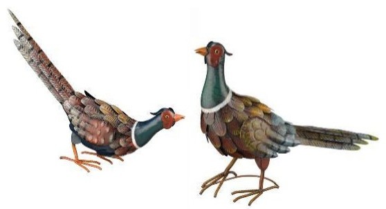 Handcrafted Pheasant Birds Metal Garden Statuary Set Of 2 Handcrafted Pheasant Birds Metal Garden Statuary Set Of 2