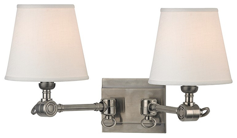 Two Light Right Wall Sconce Polished Nickel Finish with White Fabric Shade Hudson Valley Lighting 9402R-PN Deering 