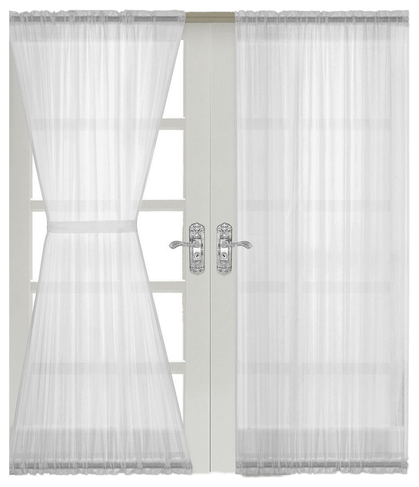 Abri Rod Pocket Sheer Door Curtain, White, 50"x72", Set of 2
