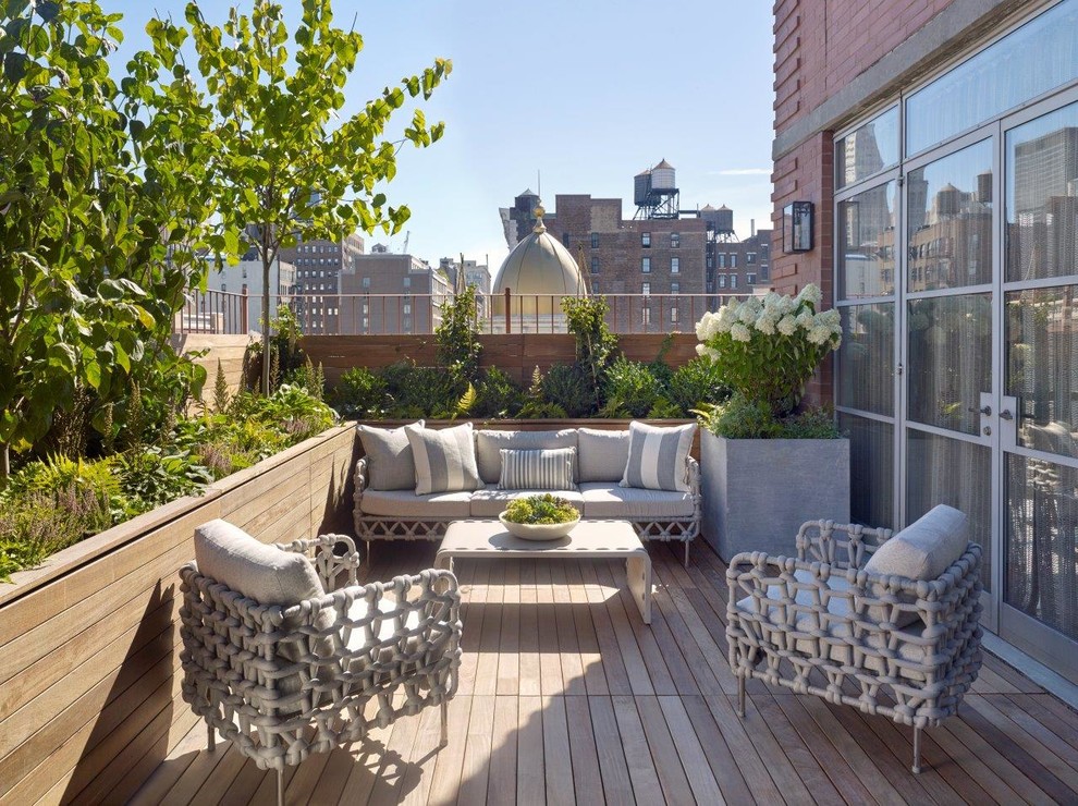 Contemporary rooftop and rooftop deck in New York with a container garden and no cover.