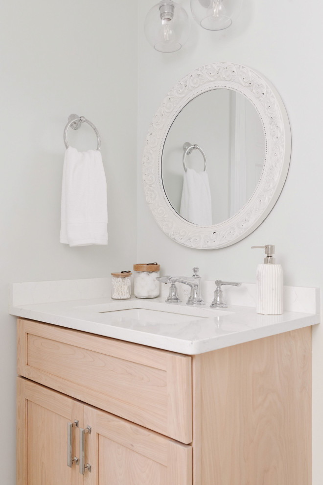 Transitional powder room photo in Boston