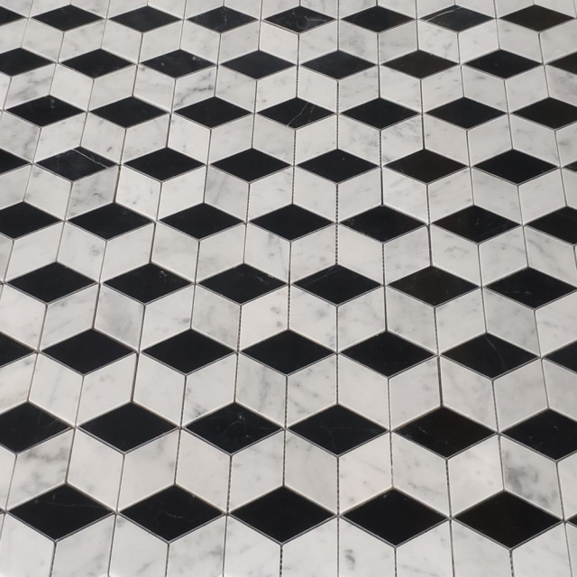 Carrara White Black Marble 3D Cube Diamond Geometry Hex Tile Polished ...