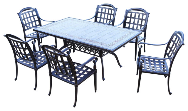 Agora 7 Piece Dining Set With Sunbrella, Sandblasting Cast Aluminum Patio Furniture
