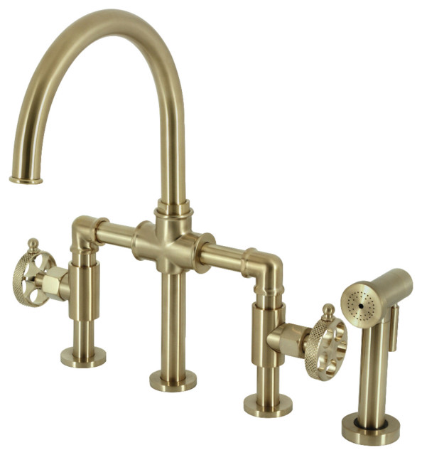 KS2337RKX Webb Bridge Kitchen Faucet With Brass Sprayer, Brushed Brass