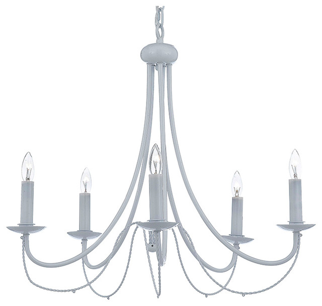 5-Light White Wrought Iron Chandelier Country French